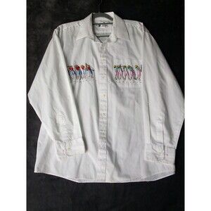 InfinityFashions Mens White Button Up Shirt Embrodery Golf Ladys And Beads Large